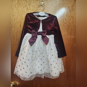 Burgundy Velvet and White Tulle Dress with Gold Polka Dots ( Only One Day Used )